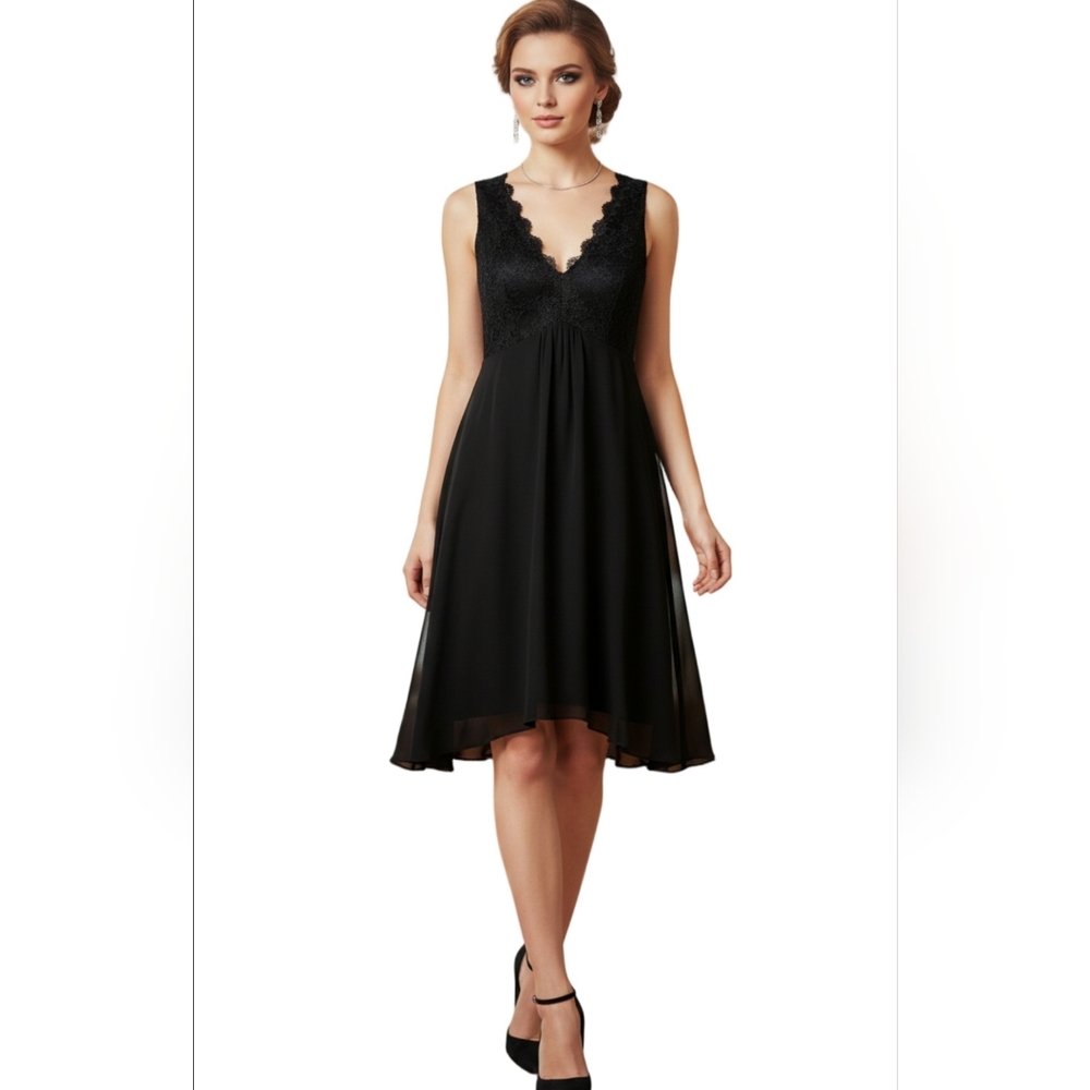 Jessica Howard‎ Black Lace V Neck Dress